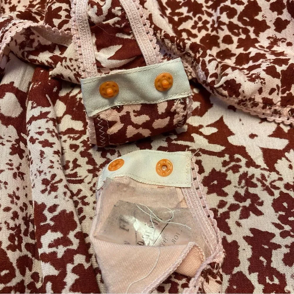 Free People Intimately Red Be Kind Bodysuit Size Medium Pink Floral Ties NWOT